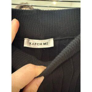 KATCH ME Ribbed Knit Wide Leg Lounge Pants Comfy Casual Black Trousers One Size